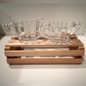 VTG Heisey “Crystolite” Open Creamer & Sugar Set. Clear Ribbed Scalloped Glass.